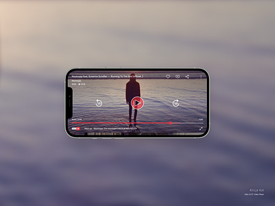 Daily UI #57: Video Player aurora ui dailyui dailyuichallenge fast forward high fidelity mockup horizontal icons mobile app design music play button progressbar red rewind silhouette social share soft blur background uiux user experience design uxui video player