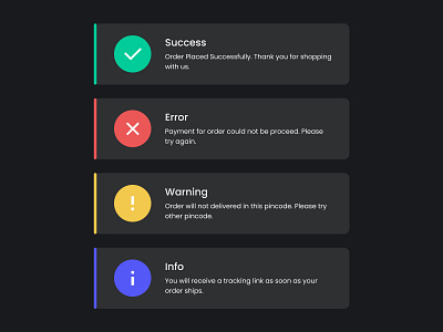 Daily UI 049 049 alert dailyui049 dark ui error error message messages notification notifications success message toaster update warning