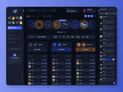 Ez.io Roulette Game app bets casino crash cs:go dark dashboard design esport game interface lottery roulette ui uiux web design