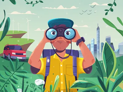 Explore art binoculars car character characterdesign city illustration landscape nature procreate travel traveling vector