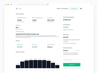 Sequestr: Carbon Dutch Auction auction carbon carbon offsets carbon removal clean design dutch auction minimal offsets removal simple ui ux