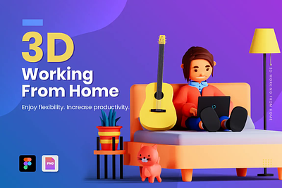 Working From Home 3D Illustration 3d branding design graphic design icon icons illustration ui ux vector