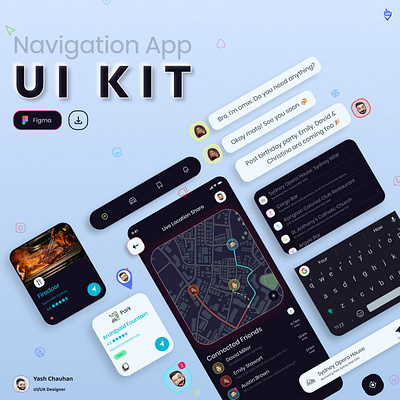 Navigation App UI-KIT chat app explore figmadesign friend livestream location app location tracker map navigation nearby social media uidesign uiinspiration uikit uiux uxdesign