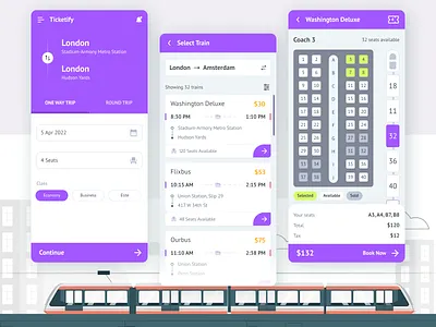 Ticket booking app animation app branding cuberto design galaxy halolab illustration logo ticket booking train ticket typography ui ux vector