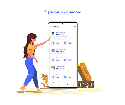 Passenger (Breengy app) app baggage beautiful cat design fashion girl illustartion jeans mobile passenger stay summer trip