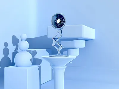 Elegant Pixar Lamp in a world of minimal 3d animated animation blender blue cinema4d clean interactive minimal mockup motion motion graphics room sky ui white
