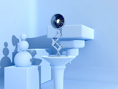 Elegant Pixar Lamp in a world of minimal 3d animated animation blender blue cinema4d clean interactive minimal mockup motion motion graphics room sky ui white