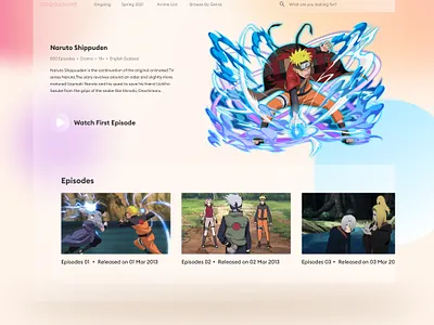 Concept design for Gogoanime anime glassmorphic glassmorphism ui uidesign website concept