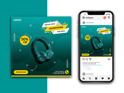 Headphone Banner Social Media Instagram Post branding discount exclusive design minimal post banner