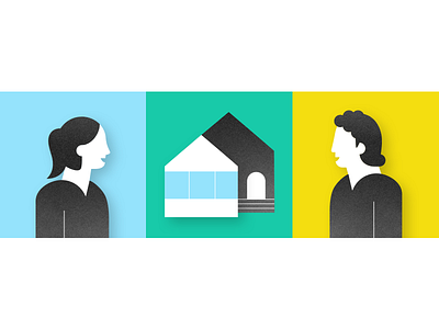 Homeownership couple domesticity finances fintech home home ownership house illustration man mullet paper cutout ponytail property realty relationship woman