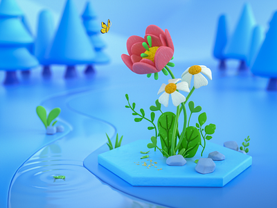 Plant Buds 3d 3d art 3d design 3d illustration butteryfly cinema4d colorful cute flower forest graphic design green illustration landscape octane plants render visual art