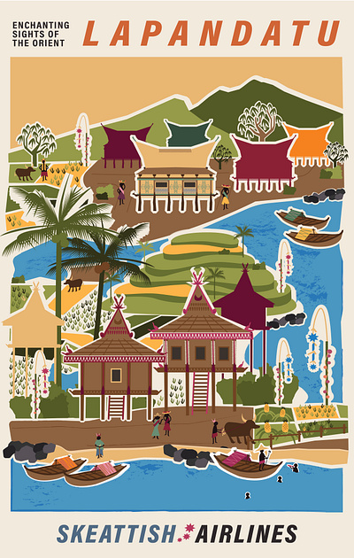 Austronesian Village collage illustration illustrator