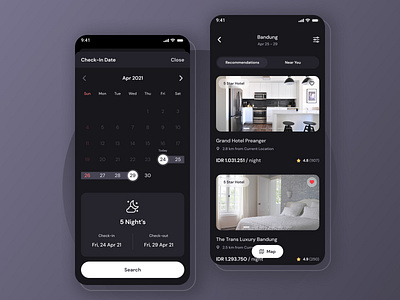 Hotel and Travel Booking - Mobile App Exploration android app booking calendar daily dark ui detail exploration hotel ios minimal minimalism mobile room simple ui ui design ux ux design