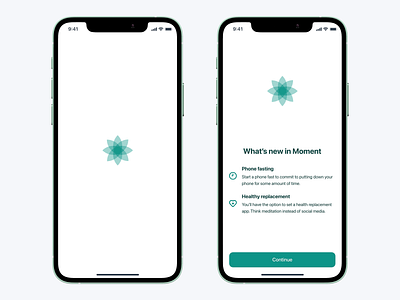 Moment: Splash / What's new app app design application case study clean design icon interface ios logo minimal mobile moment product design splash splash screen ui uidesign ux uxdesign