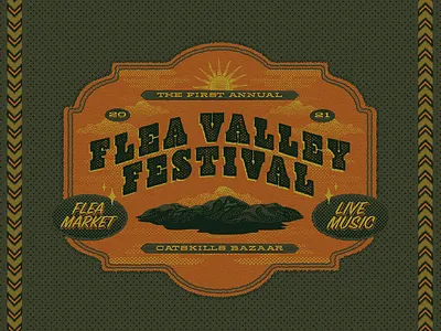 Flea Valley Festival Brand & Identity Design adobe illustrator adobe photoshop badges brand design branding catskills design festival design flea market hand drawn identity illustration logo mid century mountains music festival nature textures typogaphy western