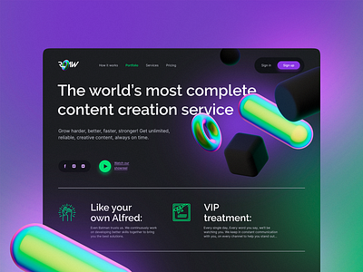 Content creation service site design 3d clear design desktop gradient illustration landing ui uidesign uiux uiuxdesigner ux vibrant vibrant colors