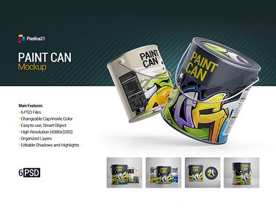 Paint Can Mockup advertising black brush bucket can can mock up can mockup container foil isolated label logo mockup metal metallic mockup oil oil paint packaging paint paint can