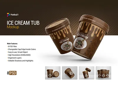 Ice Cream Tub Mockup advertising box bucket can container cream cup cup mock up design dessert food frozen ice ice cream icecream label mockup pack package packaging