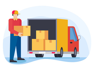 Delivery person loading parcels in truck arranging parcel box boy cargo carry character consignment courier courier service deliver order delivery delivery boy delivery consignment delivery guy delivery service delivery vehicle deliveryman express food delivery