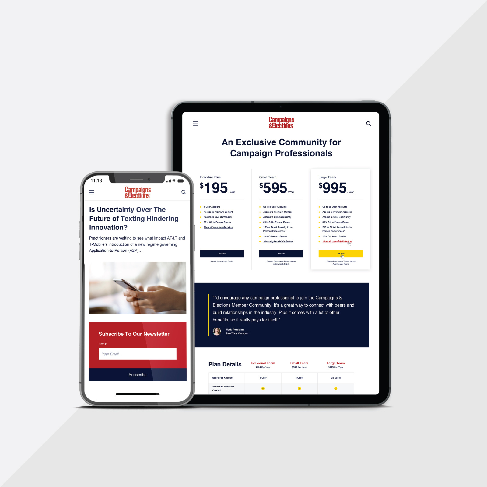 Campaigns & Elections :: Web Redesign design exclusive identity mobile newsletter signup plan details politics responsive ui web web design