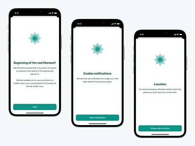 Moment: Onboarding app app design application case study clean design icon interface ios location minimal mobile moment notifications onboarding product design ui uidesign ux uxdesign