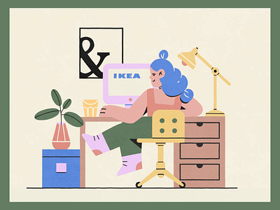 "IKEA From Home": Shopping on Computer Character Animation animation character animation computer decorating furniture store illustration motion graphics vector animation website woman shopping