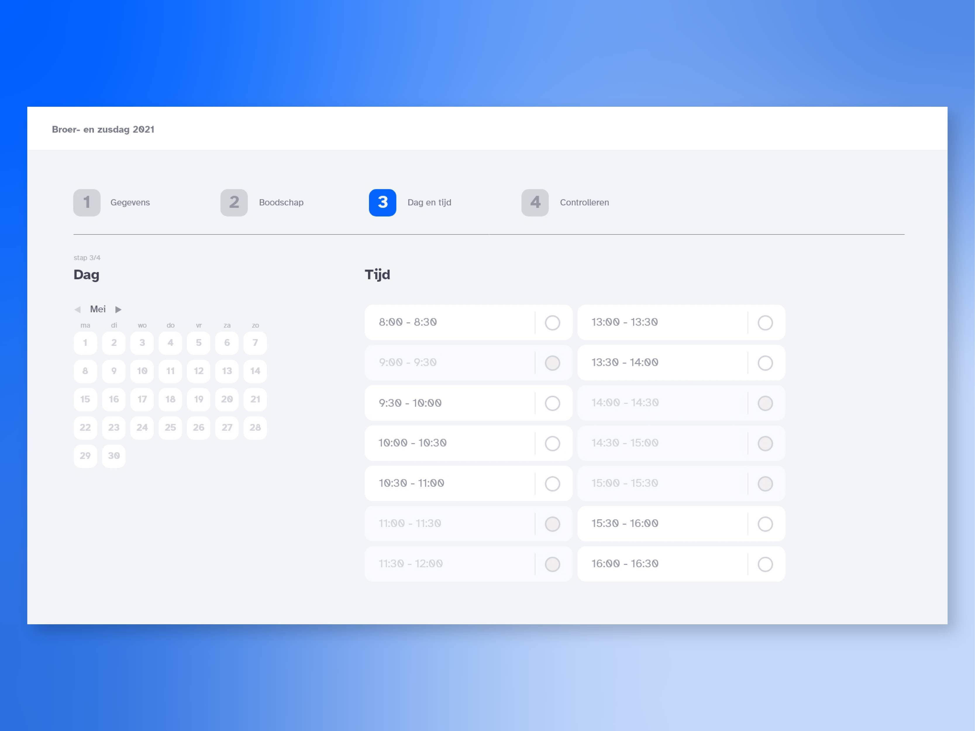 Example of Timeslot selection