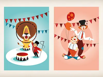 Circus Illustrations animals circus clowns design illustration illustrator kids illustration kids room lion nursery nursery art vector