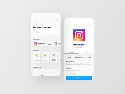 Job finder app | UI/UX app concept design flat job finder job finder app minimal ui ui design uiux ux ux design web