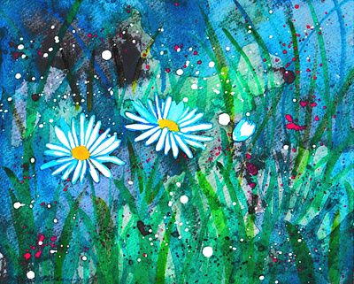 Daisies in the night daisies daisy floral flower flower illustration flowers night