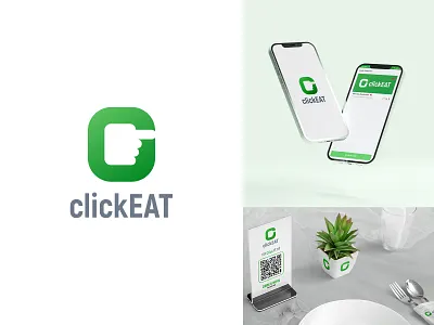 clickEAT - Restaurant App app branding c letter logo click eat food app hotel icon illustration logo menu minimal qrcode restaurant app restaurant branding standee table tent