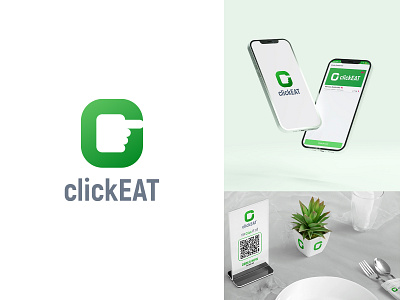 clickEAT - Restaurant App app branding c letter logo click eat food app hotel icon illustration logo menu minimal qrcode restaurant app restaurant branding standee table tent