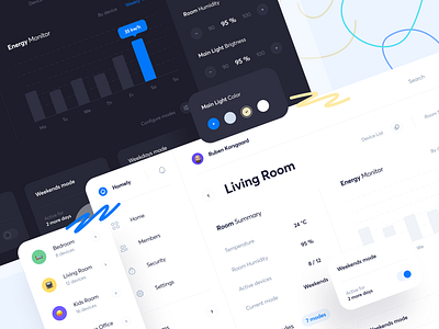 Homely | SmartHome App Concept app apple cards ui colors concept controls dark theme dark ui design development emoji figma home mobile modern settings shadow smart ui