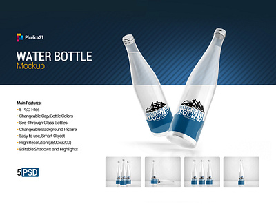 Water Bottle Mockup aqua beverage bottle bottled clear cold cool drink eco fluid fresh glass glass bottle glass water label liquid media mineral mockup package