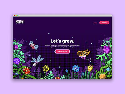 Creative Juice Site design + illustrations bug butterfly creative dragonfly flower fruit graphic grow illustration insect juice jungle plants wisps