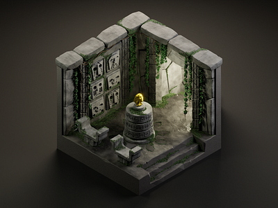 The Golden Idol 3d 3dillustration blender blender3d diorama isometric isometric art isometric illustration