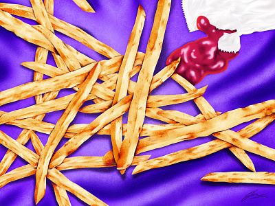 Fries on Satin 🍟 70s 80s airbrush editorialdesign french fries illustration photoshop retroart spotillustration texture visualart visualdesign