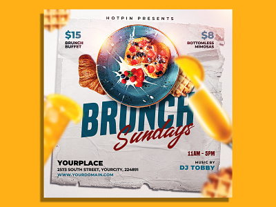 Brunch Flyer Template ad banner bar bistro breakfast brunch brunch sunday buffet cafe club flyer drinks easter flyer food instagram leaflet lounge bar lunch menu