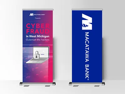 Cyber Fraud Seminar Event Materials adobe banking cardstock cyber fraud cyber security event branding event flyers event identity event materials illustrator large scale printing leave behind powepoint deisgn presentation design print pull up banner