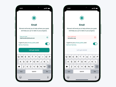 Moment: Email / Filled - Error States app app design case study clean design error state icon input input field interface interface design ios app design moment onboarding product design switch button ui uidesign ux uxdesign