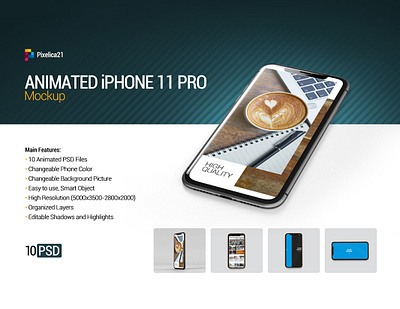 Animated iPhone 11 Pro Mockup 11 pro 3d advertising animated app application black cellphone device display glossy icons iphone layered mockup phone photoshop preview print pro