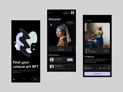 NFT Marketplace / Mobile App app art auction blockchain clean countdown crypto cryptocurrency defi ethereum ios marketplace mobile nft token ui user interface ux wallet web 3.0