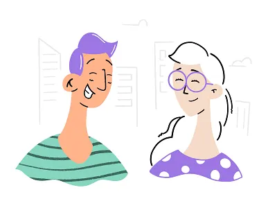 City couple city cityscape couple green happy illustration man procreate purple simple woman