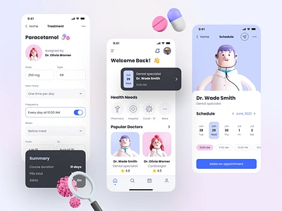 UI Design & 3D Illustrations for Healthcare App 3d 3d character 3d illustration android app application character cinema4d clay cute healthcare heath ios medical mobile mobile design render ui user interface ux