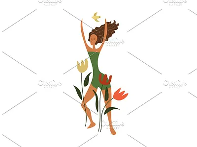 Summer woman bird calm flower girl season summer woman