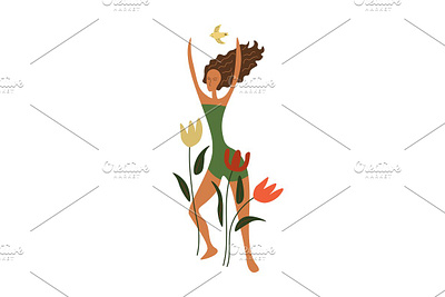 Summer woman bird calm flower girl season summer woman