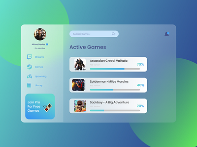 Awesome Glass UI Design design game games glass glass effect glassmorphism ps5 ui ui ux uidesign uiux ux uxdesign web design