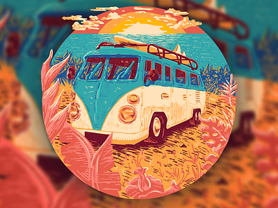 On The Coast, Never Coastin' beach beach bum beach life coast design digital art digital paint illustration ocean life stickermule surf surf wagon tshirt volkswagon