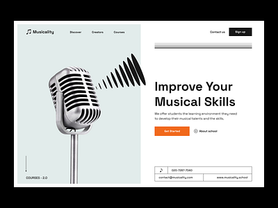 Modern Music School courses homepage landing minimal music product design school website