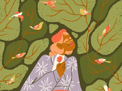 birds are my friends 🕊 birds character forest illustration nature outdoors outside plant summer trees